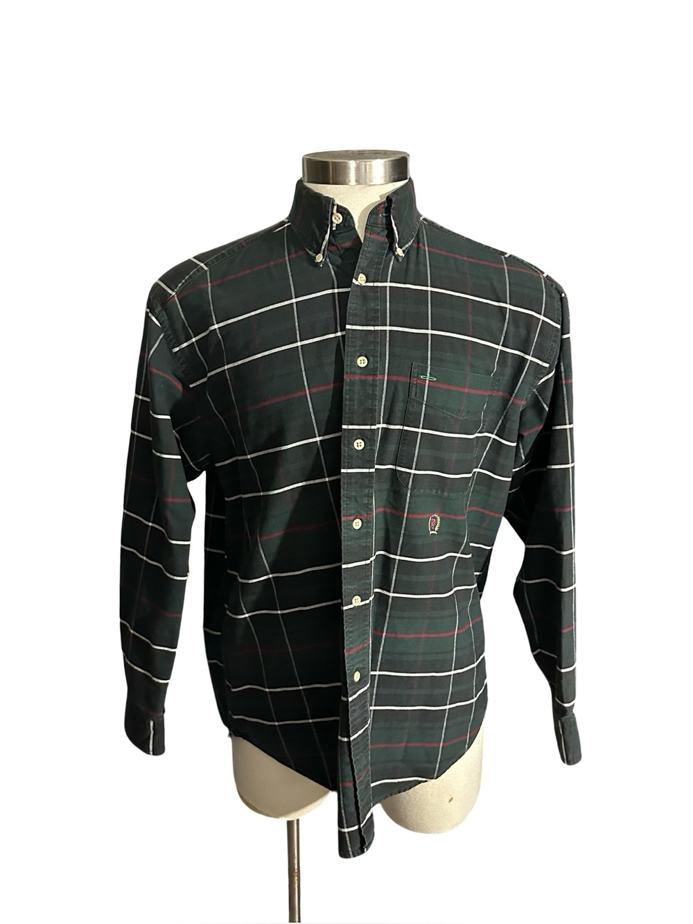 Vtg 90s Tommy Hilfiger Crest Shirt Mens Sz L Green Plaid Button Down 100% Cotton